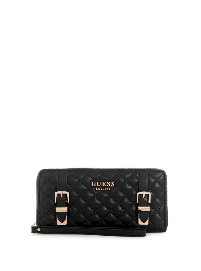 Women Wallets GUESS Black Adam Quilted Large Wallet