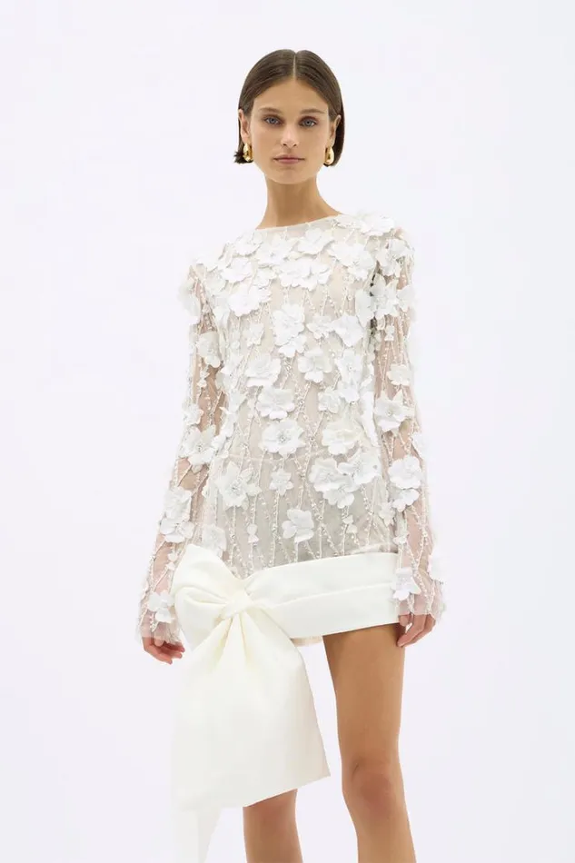 Women White Dresses Rachel Gilbert LANDON BOW MINI Women White Dresses Rachel Gilbert LANDON BOW MINI