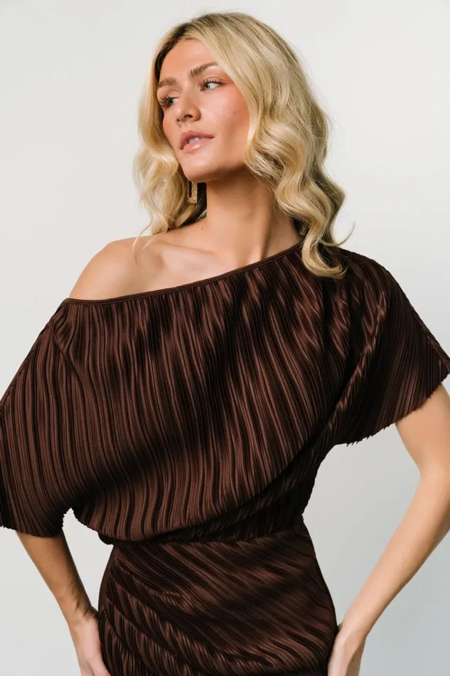 Women Winslow Pleated Midi Dress Dark Brown Baltic Born Midi Dresses Women Winslow Pleated Midi Dress Dark Brown Baltic Born Midi Dresses