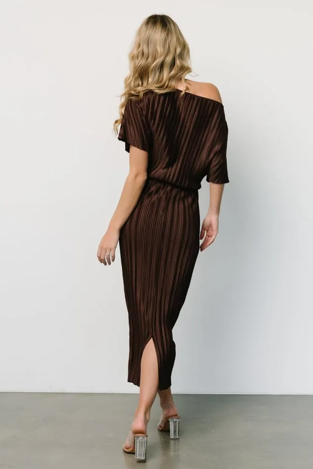 Women Winslow Pleated Midi Dress Dark Brown Baltic Born Midi Dresses Women Winslow Pleated Midi Dress Dark Brown Baltic Born Midi Dresses