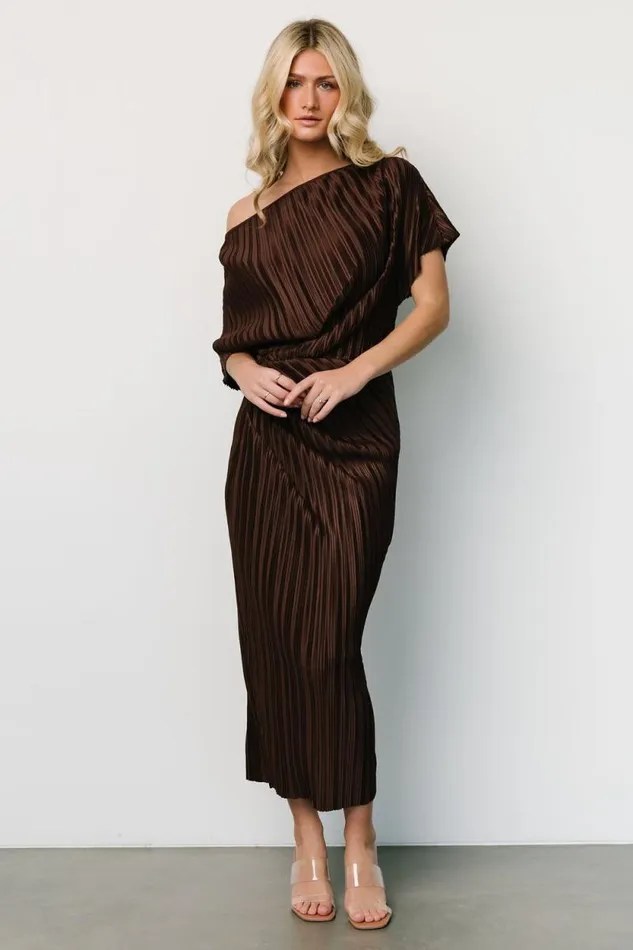 Women Winslow Pleated Midi Dress Dark Brown Baltic Born Midi Dresses Women Winslow Pleated Midi Dress Dark Brown Baltic Born Midi Dresses
