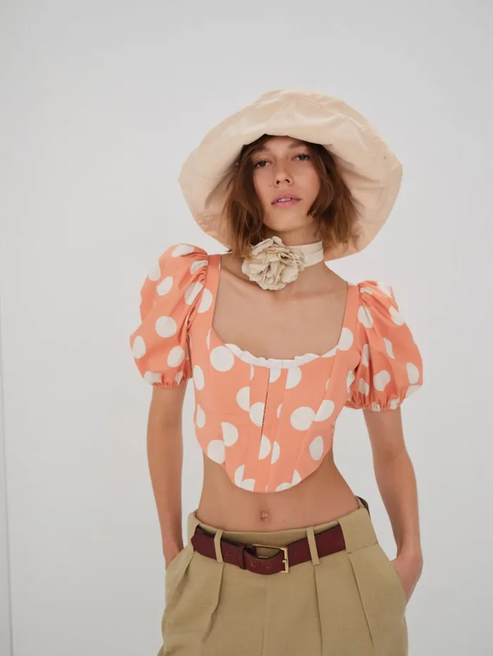 Women Yasmin Puff Sleeve Corset Top Orange For Love and Lemons Tops