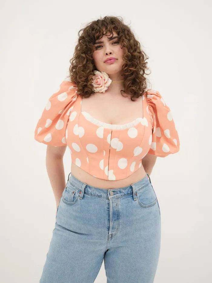 Women Yasmin Puff Sleeve Corset Top Orange For Love and Lemons Tops