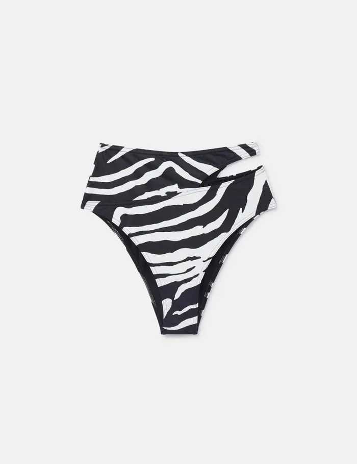 Women Zebra Print CutOut HighWaisted Bikini Briefs Blackivory Stella McCartney Swimwear