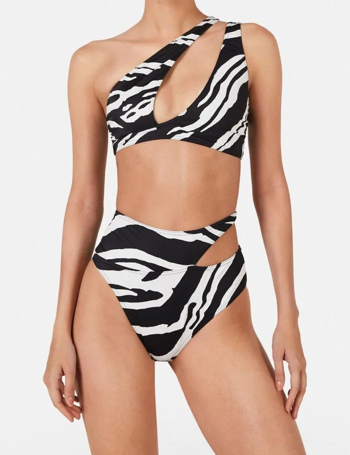 Women Zebra Print CutOut HighWaisted Bikini Briefs Blackivory Stella McCartney Swimwear Women Zebra Print CutOut HighWaisted Bikini Briefs Blackivory Stella McCartney Swimwear