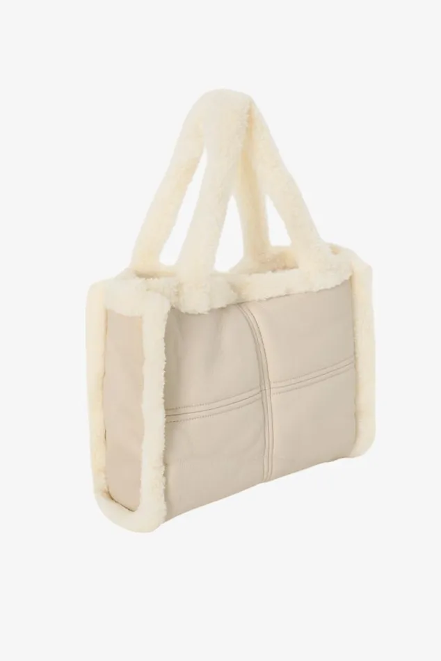Women ZOEY Sherpa Leather Tote Boneecru LAMARQUE Bags Women ZOEY Sherpa Leather Tote Boneecru LAMARQUE Bags