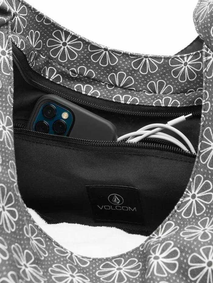 WomensKids Bags and Backpacks Volcom Schoolyard Canvas Hobo Tote 8211 BlackWhite