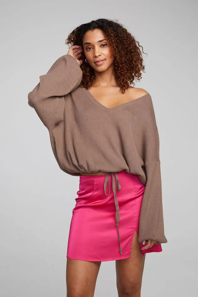 Womens Loungewear Chaser Brand Diamond Deep Taupe Long Sleeve