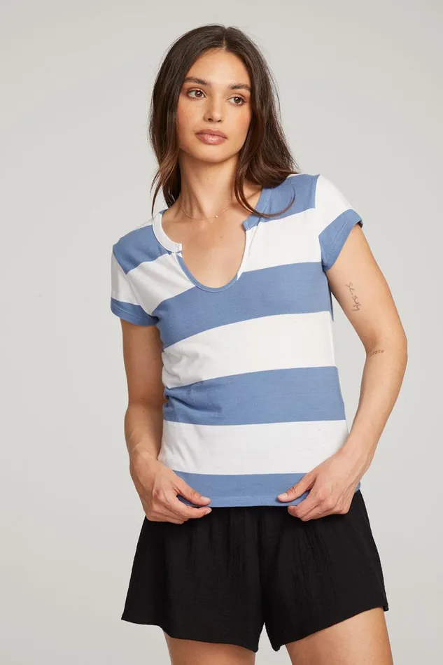 Womens Tops Chaser Brand Chandler Vintage Blue Stripe Tee