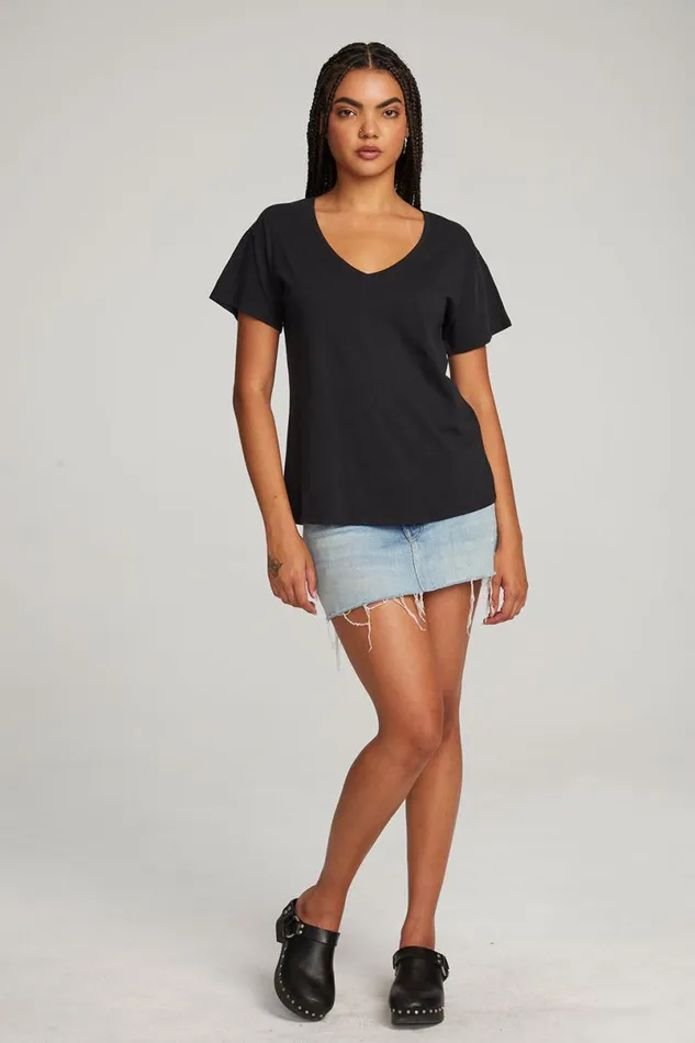 Womens Tops Chaser Brand Everyday Essential Black Vneck Tee