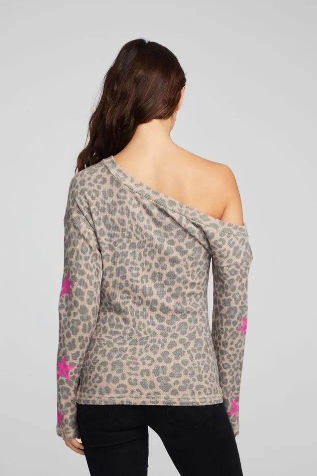 Womens Tops Chaser Brand Leopard Star Long Sleeve
