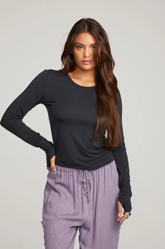Womens Tops Chaser Brand Moonlight Licorice Long Sleeve
