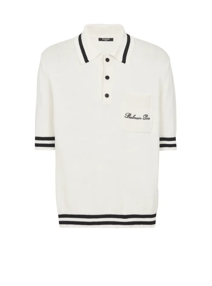 Wool Polo Shirt With Signature Embroidery White Men Balmain Shirts And Polos