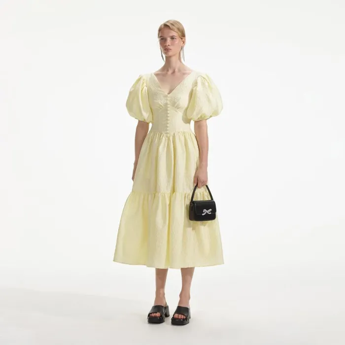 Yellow Jacquard Midi Dress Women Self Portrait Dresses
