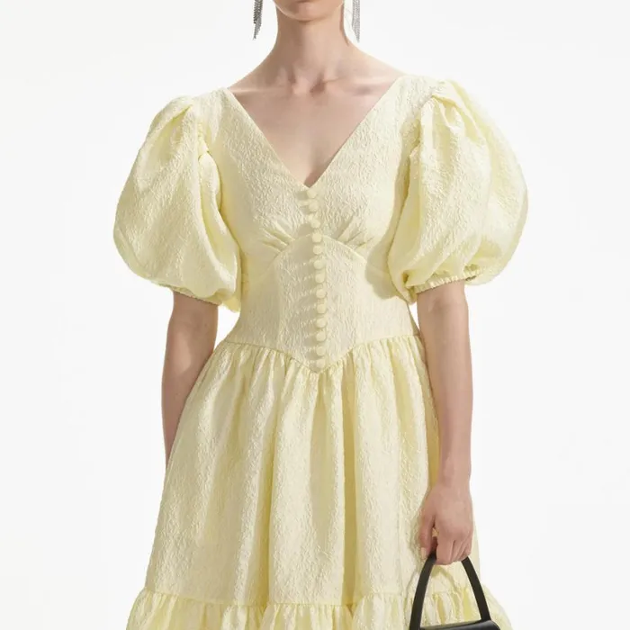 Yellow Jacquard Midi Dress Women Self Portrait Dresses