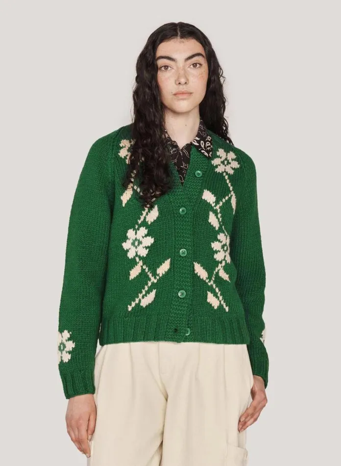 YMC Atomic Cardigan Green Womens Knitwear