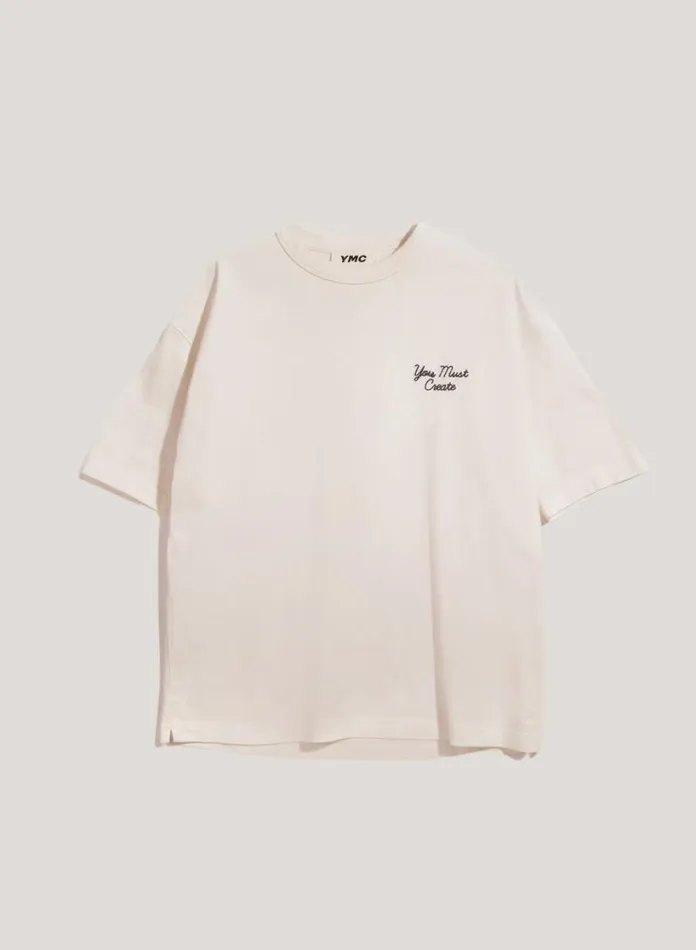 YMC Triple Embroidered TShirt Ecru Mens TShirts